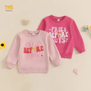 Valentines Toddler Girl Boy Baby Sweatshirts Cute French Fries Embroidery Long Sleeve Round Neck Pullovers Spring Fall Tops