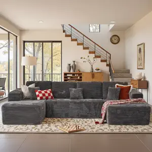 133.1'' Boneless Sectional Couches for Living Room, Oversized Cloud Couch with Chaise & Ottoman, Modular Sofa Sets Deep Seat Plush Corduroy, No Assembly Required,Plush Corduroy,couches for living room U Shaped Sofas