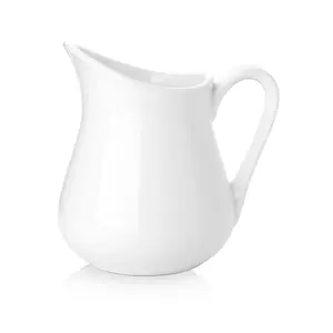 12 Oz Ceramic Creamer with Handle, White Coffee Milk Pitcher, Porcelain Creamer Container Holder For Sauces Salad Coffee Milk, Microwave & Freezer Safe (12-Ounce, Set/1)