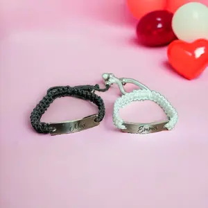 Custom Couple Bracelets,Personalized Engraved Bracelet Custom Text/Symbol/Date, Braided Couple Bracelet,Lover Couple Gift,gift for her,