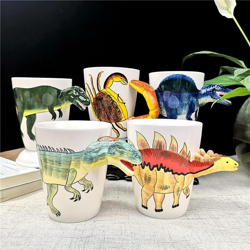 Reusable Ceramic Cartoon Dinosaur Bathroom Tumbler - Cute Allosaurus Office Cup, Creative Spinosaurus Mug, Diplodocus Coffee Cup with Tyrannosaurus Rex Design, Drinkware Tumbler