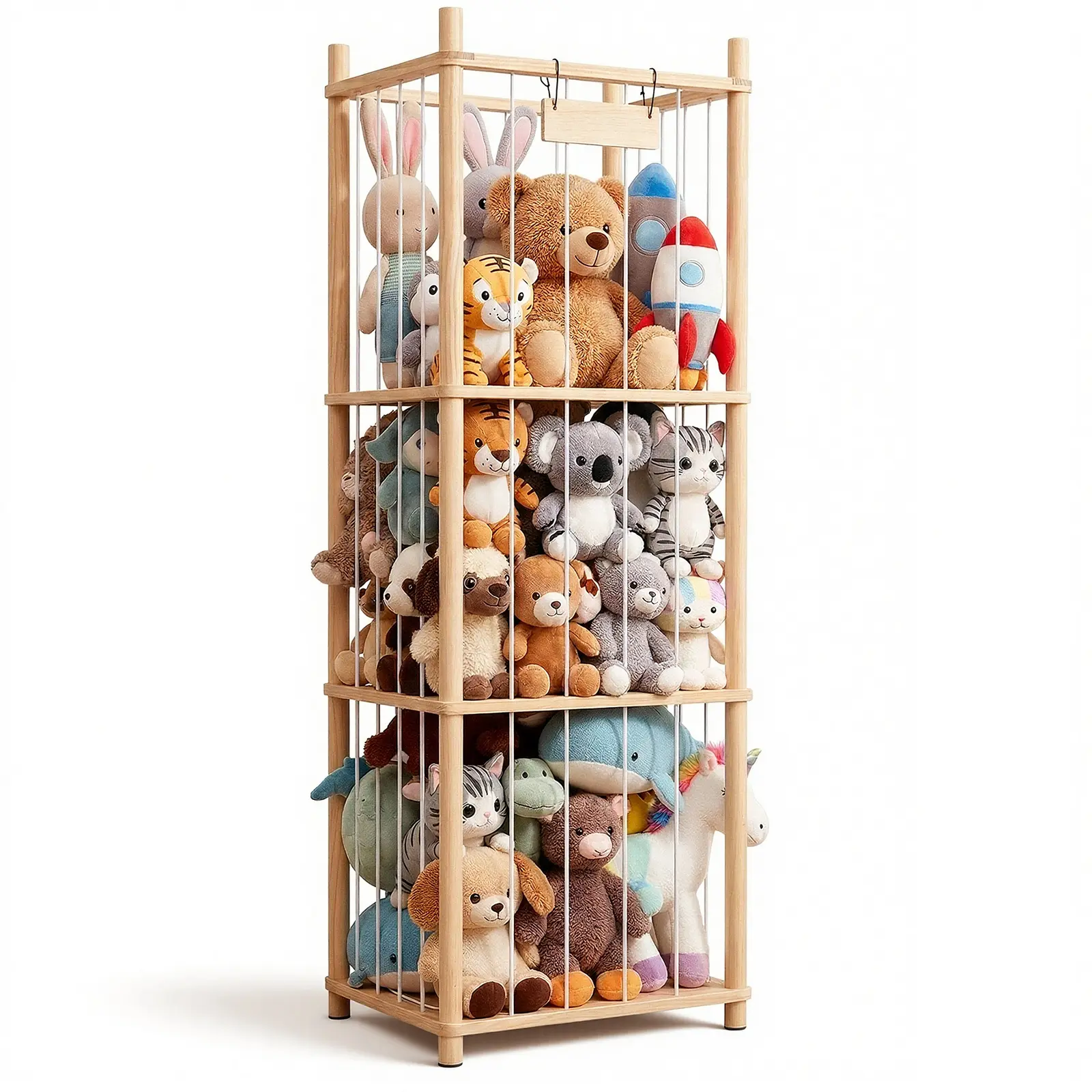 Wooden Stuffed Animal Storage Organizer for Kids, Cute Zoo Style Toy Holder with Large Storage Space, Multifunctional Plush Toy Display Rack for Toddler Bedrooms, Playrooms & Nursery Decor
