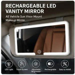 Rechargeable LED Vanity Mirror All Vehicle Sun Visor Mount Makeup Mirror Touch Screen Adjustable Brightness Multifunctional Car Accessories