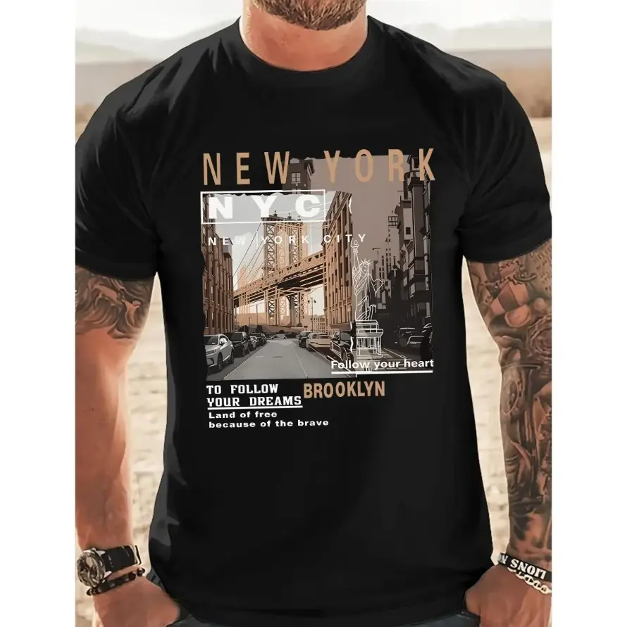 Men's Retro Brooklyn Graphic Tshirt, Casual Streetwear Top, Shortsleeve Crewneck, Ideal for Summer and Matching Outfits, Crew Neck, Clothes, Hem, Menswear, Men's Graphic Tees, T-Shirt, Print, Fabric, Cotton, Juneteenth, Vintage Graphic Tees