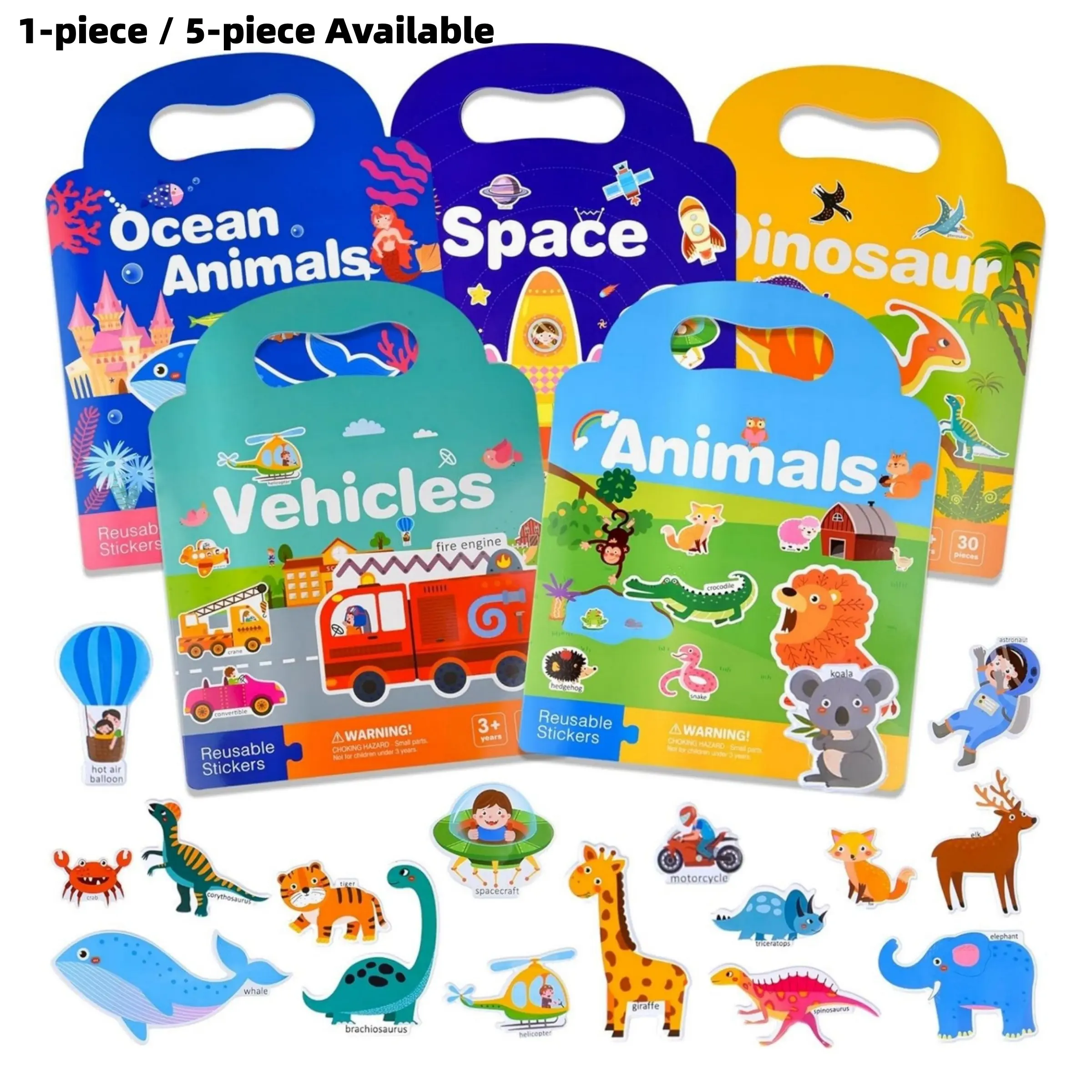 Reusable Toddler Quiet Activity Sticker Books Set, Montessori Sensory Learning, Multiple Themes, Cognitive Preschool Busy Books for Kids, Travel Activity Book