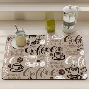 Quick-Drying Coffee-Themed Kitchen Counter Mat – Anti-Slip Polyester, Strong Absorption, Easy to Clean, Perfect for Coffee Machines, Bar Accessories, Home & Cafe Use