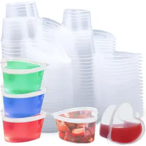 Ounce Heart-Shaped Jelly Wine Cup with Lid, Small Condiment Container, Disposable Cup, Plastic Custard Cup, Mini Sample Tasting Cup, Dipping Sauce Cup, Transparent, Disposable Sauce Box