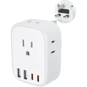 to UK Ireland Travel Plug Adapter, Grounded Type G Outlet Adaptor with 4 Outlets 4 USB Ports (2 USB C), Power Adapter for  to Dubai Scotland  London England Hong Kong Irish Qatar
