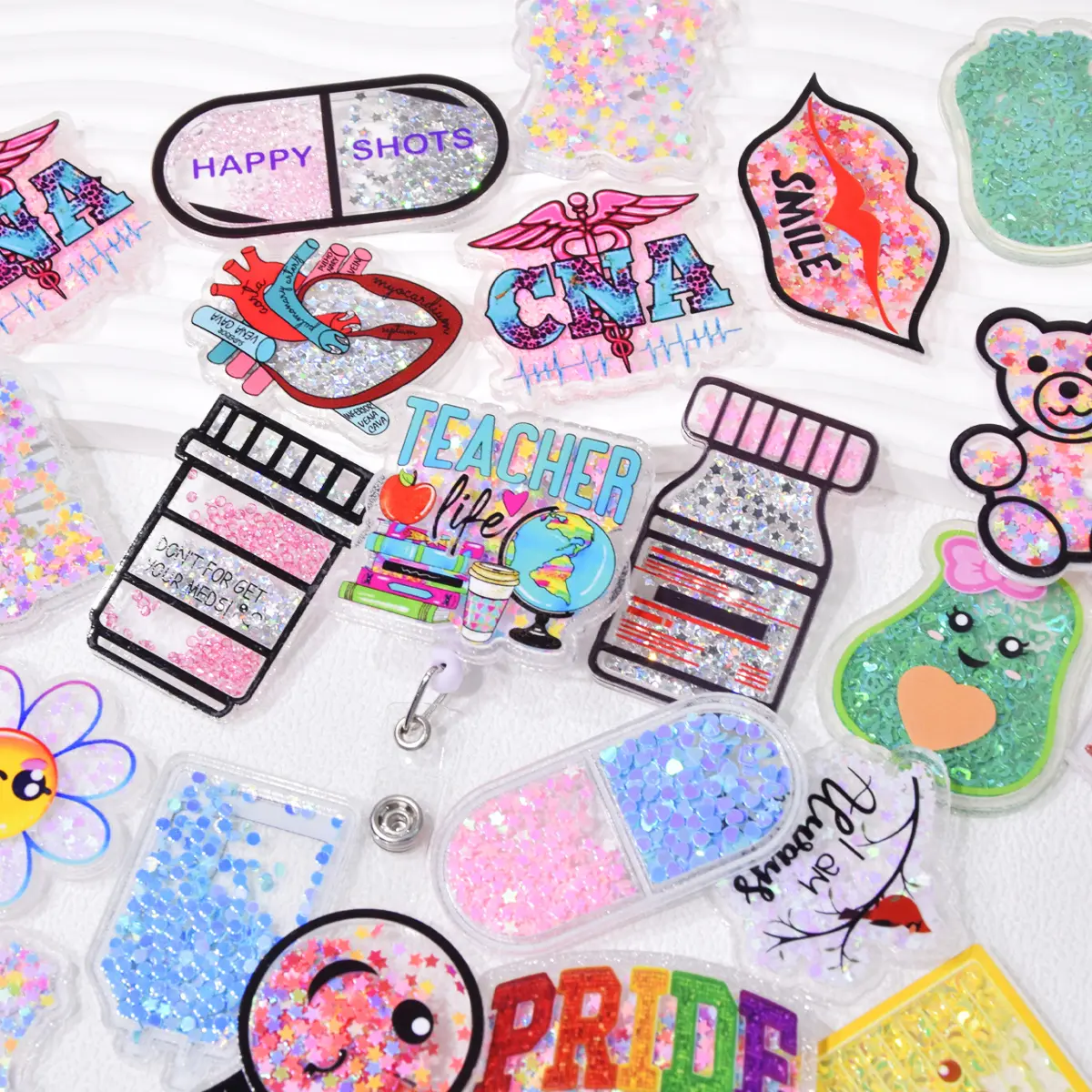 20pcs Glitter Acrylic Resin Flat Back Cabochons, Mix Shaker Badge Reel Supplies, Planar Charms for DIY Badge Reel Keychains & ID Card Decoration
