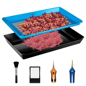 VIVOSUN Heavy Duty 2-in-1 Trimming Tray, Dry Sift Screen Set with 150 Micron Fine Mesh Screen and 2 Trimming Scissors, Blue