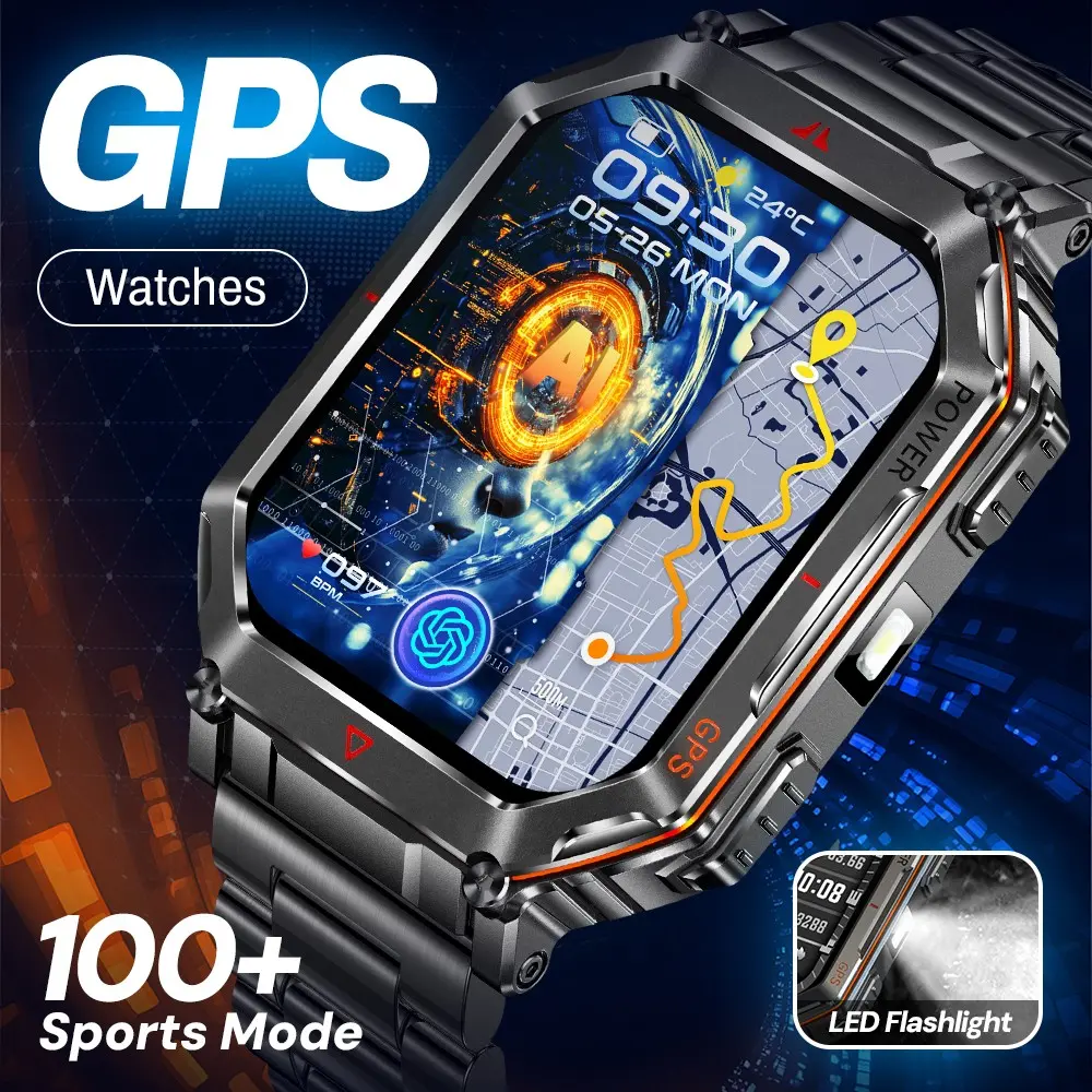 Outdoor Smartwatch, Workout Watch, Fitness Smart Watches, All-Metal Body Design, Precise GPS Positioning, Altitude, Barometer, Compass, AI Smart Voice Assistant, Supports 100+ Sports Modes, Compatible with iPhone/Android, Men's Sports Tracking Device