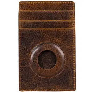 BULL GUARD Slim Card Holder Airtag Wallet RFID Leather Thin Pocket-Sized Carry Card Case with ID Window Minimalist Design Gift for Men - Dad Gift