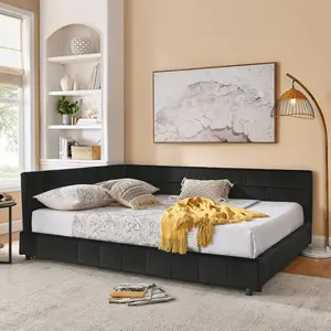 Niccae Queen Size & Full Size Velvet Upholstered Tufted Bed Frame with Backrest & Armrests - Sofa Bed for Bedroom or Living Room