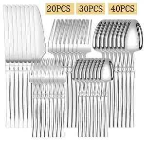 20/30/40pcs - Stainless Steel High End Elegant Cutlery Set with Slim Waist, Delicate Handle, 4/6/8 People High End Cutlery Including Dinner Knife, Dinner Fork, Dinner Spoon, Tea Spoon, Tea Fork, Kitchen Set Cutlery, Suitable for Home, Tableware Set