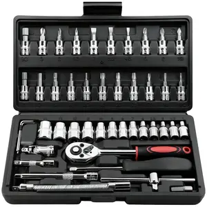 46 Pieces 1/4 inch Drive Socket Ratchet Wrench Set, with Bit Socket Set Metric and Extension Bar for Auto Repairing and Household, with Storage Case