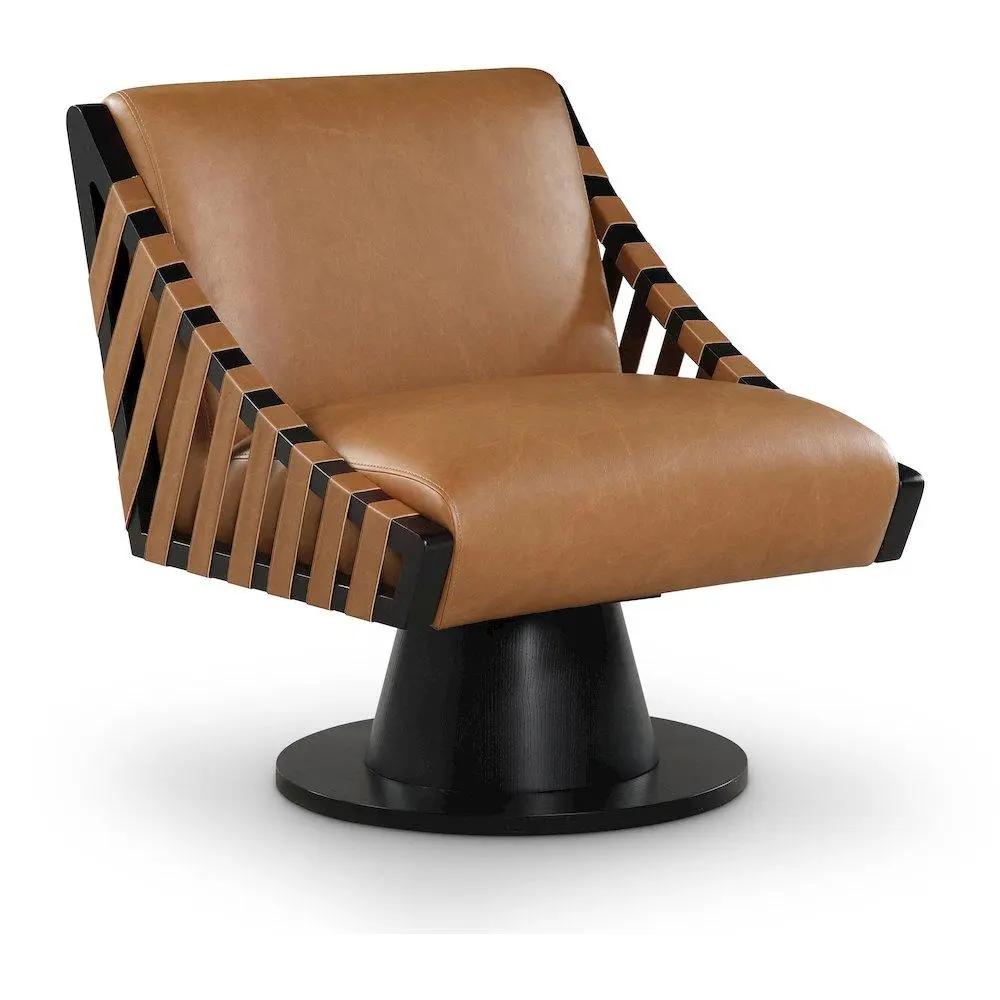 Millwin Art Deco Cognac Vegan PU Leather 360° Swivel Indoor Accent Chair