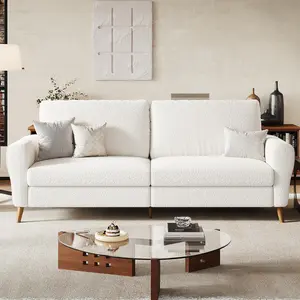 Garvee 84" Sofa Couch, Large Loveseat Sofa with Wide Armrests, Deep Seats & Wood Feet, 3 Seater Modern Boucle Sofa, Comfy Couches for Living Room Bathroom Small Spaces, White