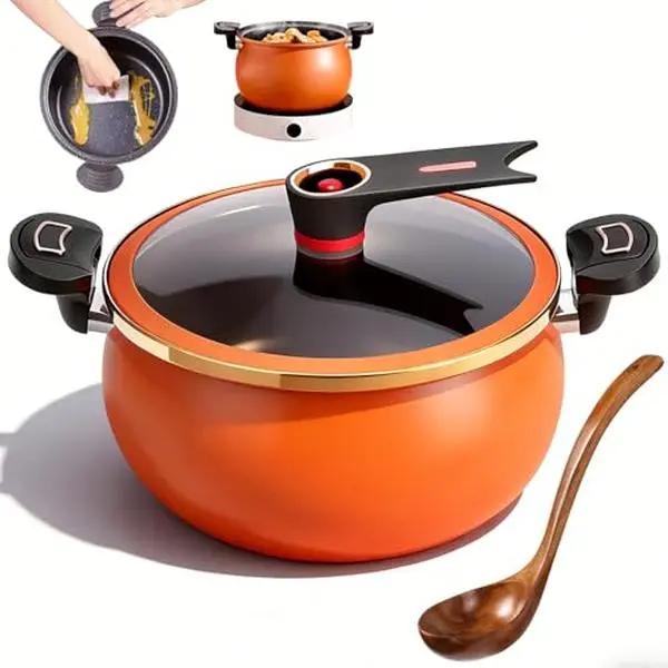 New Multifunctional 8.45Qt Micro Pressure Cooker - Nonstick Stainless Steel Cooking Pot with Safety Valve, Glass Cover, Silicone Handles, Stylish Design for Fast Cooking on Gas Stovetop
