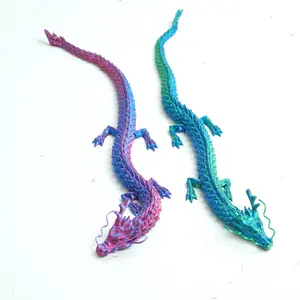 2pcs 3D printed dragon model toys, flexible joint animal doll statues, home and office desk decorations, holiday surprise gifts Ornaments Rgb+Ryb