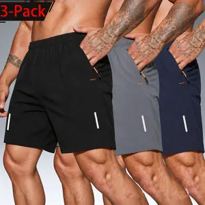3-pack men’s casual breathable shorts: ice silk quick-dry shorts that are lightweight and breathable for running and fitness training, featuring zippered pockets and reflective stripes. Moisture-wicking and stretchy; ideal summer outdoor sports training a