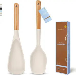 Large  Cooking Spoons Set, 2 count Heat Resistant Serving Spoon, Multifunction Nonstick Spatula Spoon, Kitchen Cucharras de Silicona for Mixing, Stiring, Basting, Scooping, Scraping