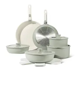 Carote Nonstick Cookware Sets, 17 Pcs Non Stick Pots and Pans Set with Removable Handle, Green
