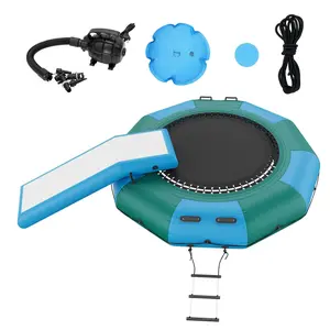 【Summervibes】VEVOR Inflatable Water Bouncer,  10ft Recreational Water Trampoline, Portable Bounce Swim Platform with Slide, 3-Step Ladder & Electric Air Pump, Kid Adult Floating Rebounder for Pool Lake Water Sports