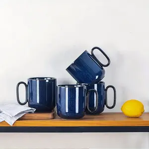 4pcs Ceramic Coffee Mug Set - 18 Ounce Large Stoneware Mug - Unique Glazed Porcelain Mugs With Handle For Tea Coffee Latte Cocoa Milk (Blue)
