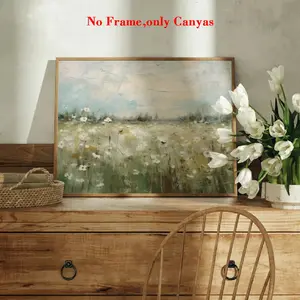 Wall Art Poster, Unframed Wall Art, Soft Spring Meadow Flower Landscape Print, Floral Landscape Print, Farmhouse Summer Field Dandelion Canvas Painting, Living Room Bedroom Decor Gift