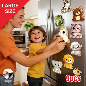 9-Piece Large Metal Enamel Refrigerator Magnets, Cute Fat Lion, Elephant, Crocodile, Giraffe, Perfect for Holiday Home Decor