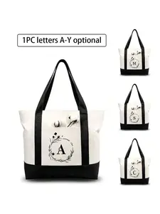 Fashion Floral Letter Pattern Storage Bag, Shopping Bag, Portable Casual Handbag, Large Capacity, Foldable, Ideal for All Seasons, Reusable Bags