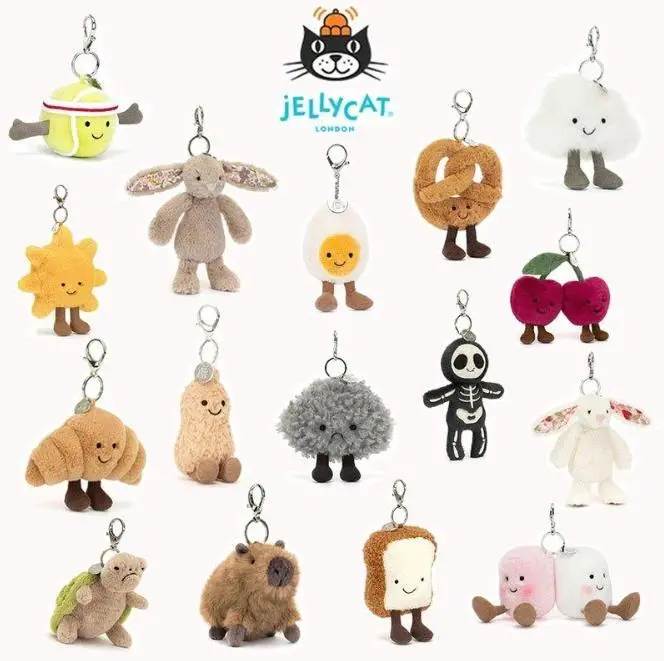 Collection Jellycat Amuseables Bag Charm – Cute Stuffed Animal Bag Charms and Keyrings for Women Kids Teens, Adorable Gift Idea for Birthdays and Holidays