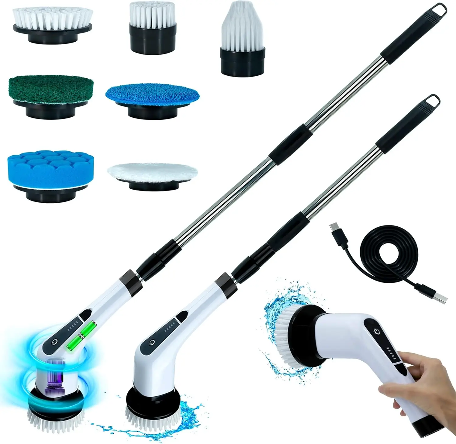 7-Head Cordless Electric Spin Scrubber with Handle, USB Rechargeable Handheld Cleaning Brush, Clean Home Cleaning Tool for Bathtub, Household Appliance, Usb Rechargeable Scrubber