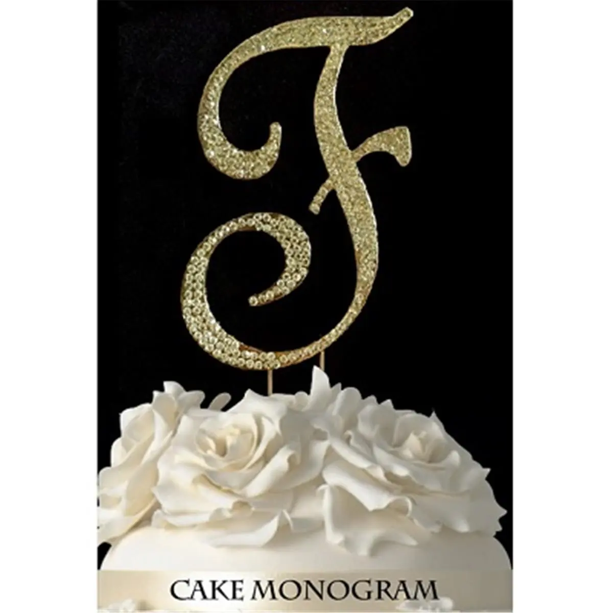 212 MAIN Gold Rhinestone Monogram Cake Topper - 4.5 in Letter F, Home & Festive Party Supplies, Anniversary & Birthday Cake Celebration Decoration