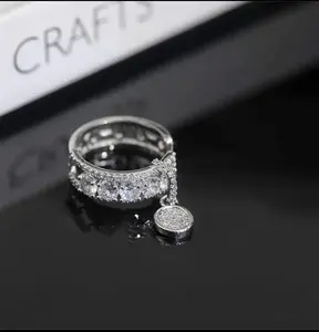 Micro-Pavé Zircon Tassel Ring Light Luxury Style Versatile Distinctive Adjustable Open Ring for Women