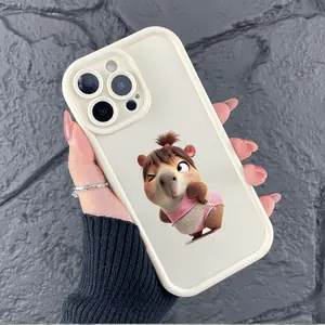 Cartoon Capybara Winking Pink Outfit Ponytail iPhone 16 15 Pro Max 14 13 12 11 Xr Xs Heavy Duty Shockproof Rugged Cover Silicone Protective Case