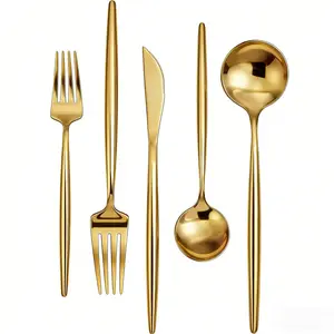 20-Piece Gold Silverware Set,Flatware Cutlery Set Stainless Steel Utensils Service for 4, Heavy Duty Gift and Dishwasher Safe, Mirror Polished Dinner Knife, Fork, Spoon for Restaurant