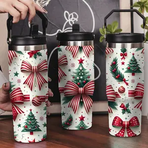 30oz Stainless Steel Insulated Tumbler with Leak-Proof Lid & Portable Handle - Christmas tree bow and holly pattern design,Long-Lasting Hot/Cold Insulation,Perfect for Car,Office,Travel and Birthday Gifts, Travel Drinkware,Horse Drink Water Bottles