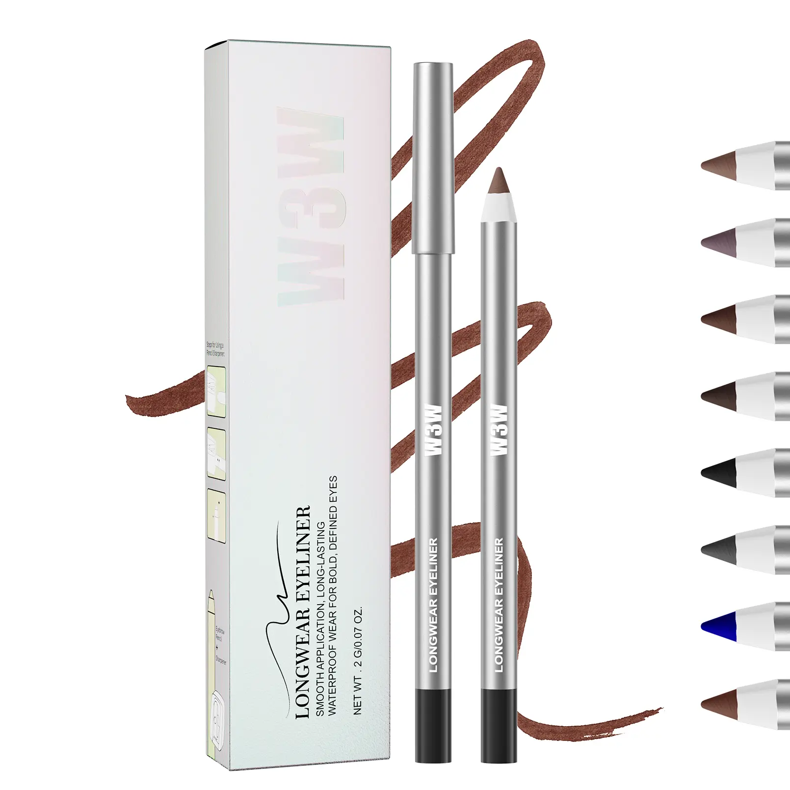 Sharpenable Cosmetic Eyeliner Pencil, Long-Lasting Waterproof & Smudge-Proof Formula - High-Pigment Creamy Crayon for Sensitive Eyes, 8 Shades, 2g, Beauty Products, Makeup, Fragrance-Free