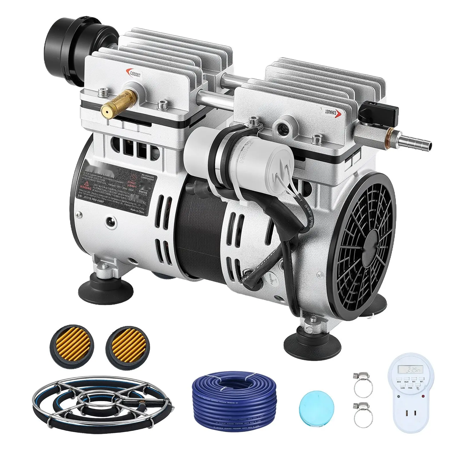 Pond Aeration System With 5.2 CFM Air Compressor For Lakes Up To 3 Acres, 3/4 HP Aeration Pump, Includes Diffuser And 100' Weighted Tubing, Deep Water Oxygen Circulation For Outdoor Ponds And Lakes