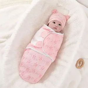 Baby Blanket Set (1 Blanket + 1 Hat), Soft Comfortable Adjustable Baby Wrap Swaddle, Multiple Colors Available, Suitable for Newborn 0-6 Months, Gentle Soft Bedding