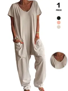 Women's Workwear Jumpsuit Casual Home Wear, Comfortable Fitted One-Piece Pants, All Seasons Fashion, Plain Pattern, Minimalist, Basic, Womenswear, Garment