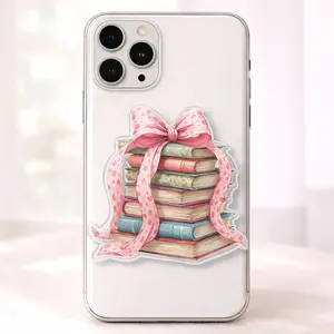 Coquette Books and Bow Magsafe Phone Grip Holder, Aesthetic Y2K Acrylic Bookmark Magnetic Phone Mount, Pop Socket Accessories Book Lovers Gifts