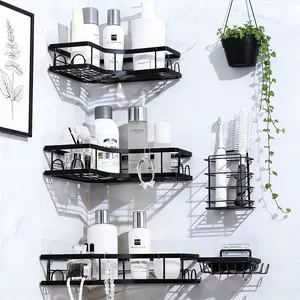 5-Pack Heavy-Duty Corner Triangular Shower Organizer Set, No-Drill Food-Grade Stainless Steel Bathroom Decor Supplies, 40LBS Wall Mounted Corner Shelf with Hooks Soap Toothpaste Holder, Waterproof, Rustproof, Space-Saving for Bathroom Kitchen,summervibes