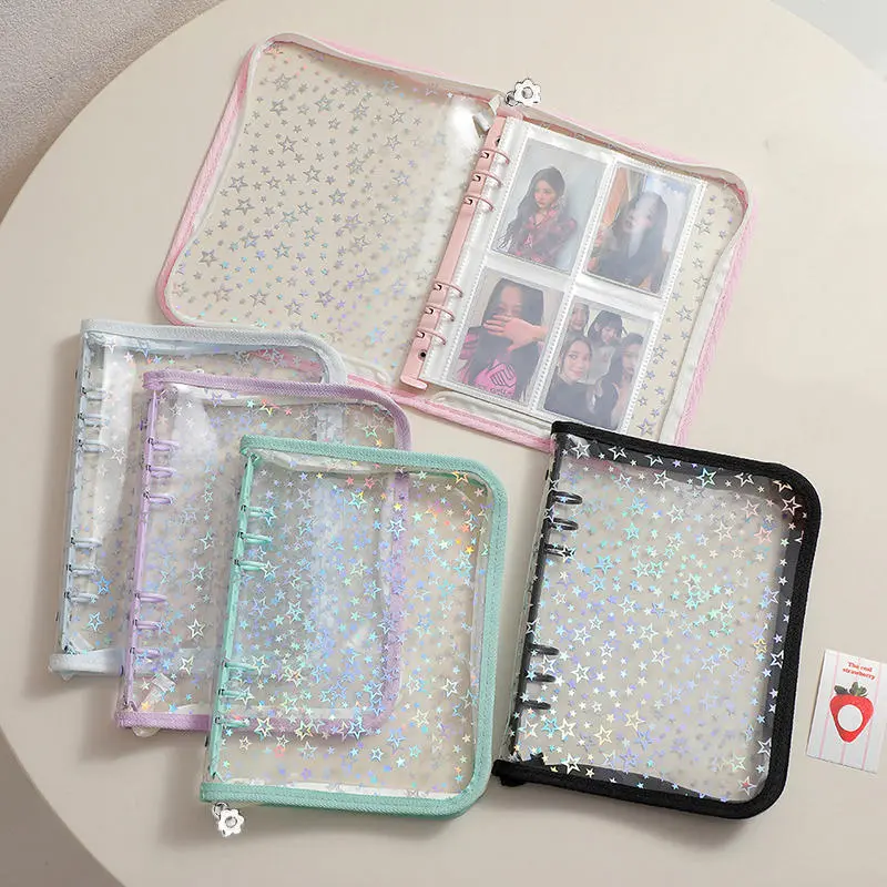 A5 Laser Star Zipper Binder Collect Book Refill Organizer DIY Journal Dairy Transparent Kpop Idol Photo Album Stationery