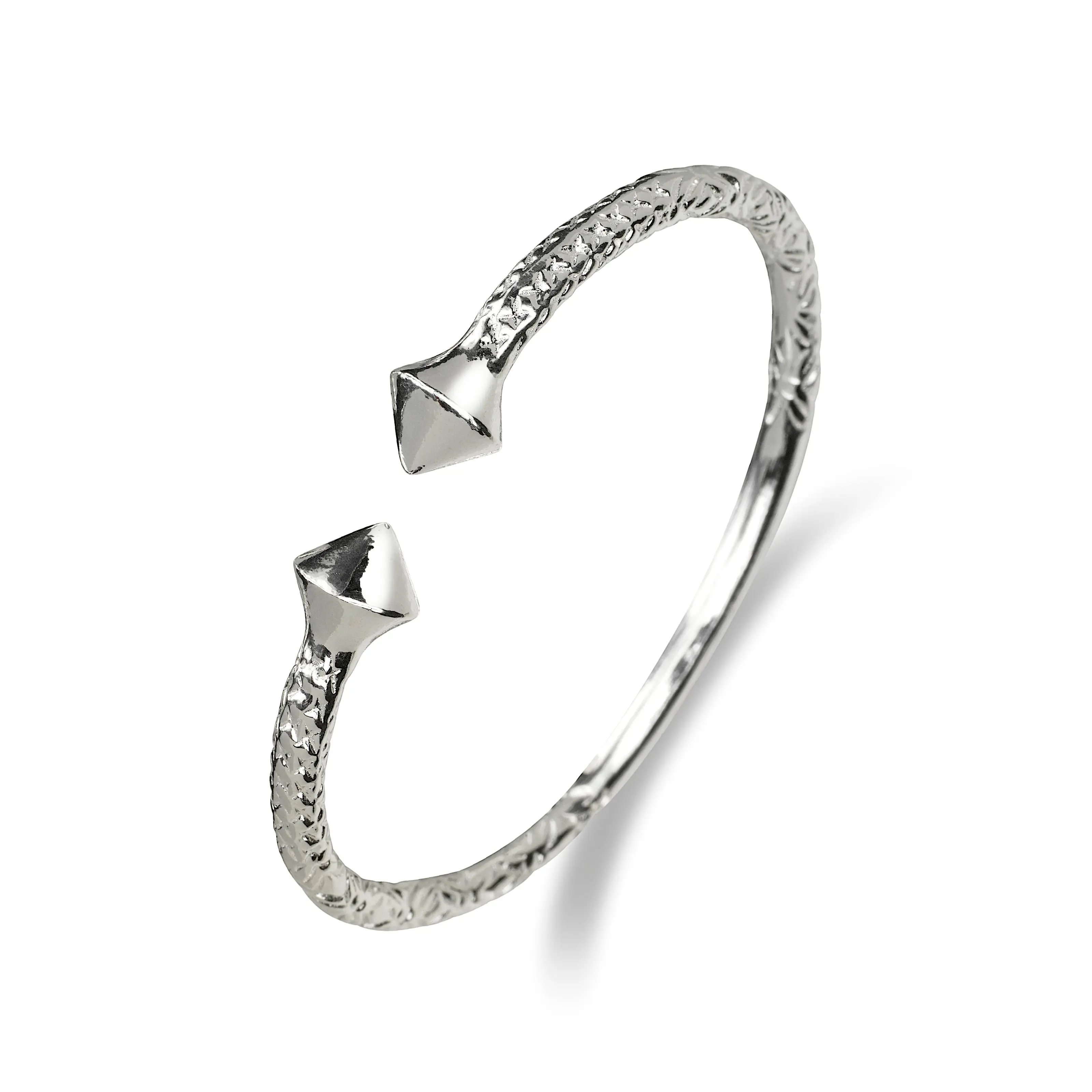 BETTER JEWELRY Chunky West Indian Bangle in Solid .925 Sterling Silver, Stylish and Sleek Unisex Design with Pyramid Ends, Heavy 45g, 4.5mm Thick, Adults, 45 Grams