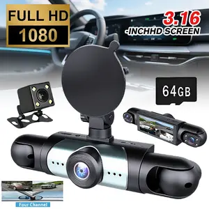 【FathersDayGift】  4K 1080P 4 Channel Dash Cam Front Rear Inside Camera 3.16 inch IPS Screen Parking Mode G-Sensor Night Vision G-Sensor Loop Recording with 64GB Card