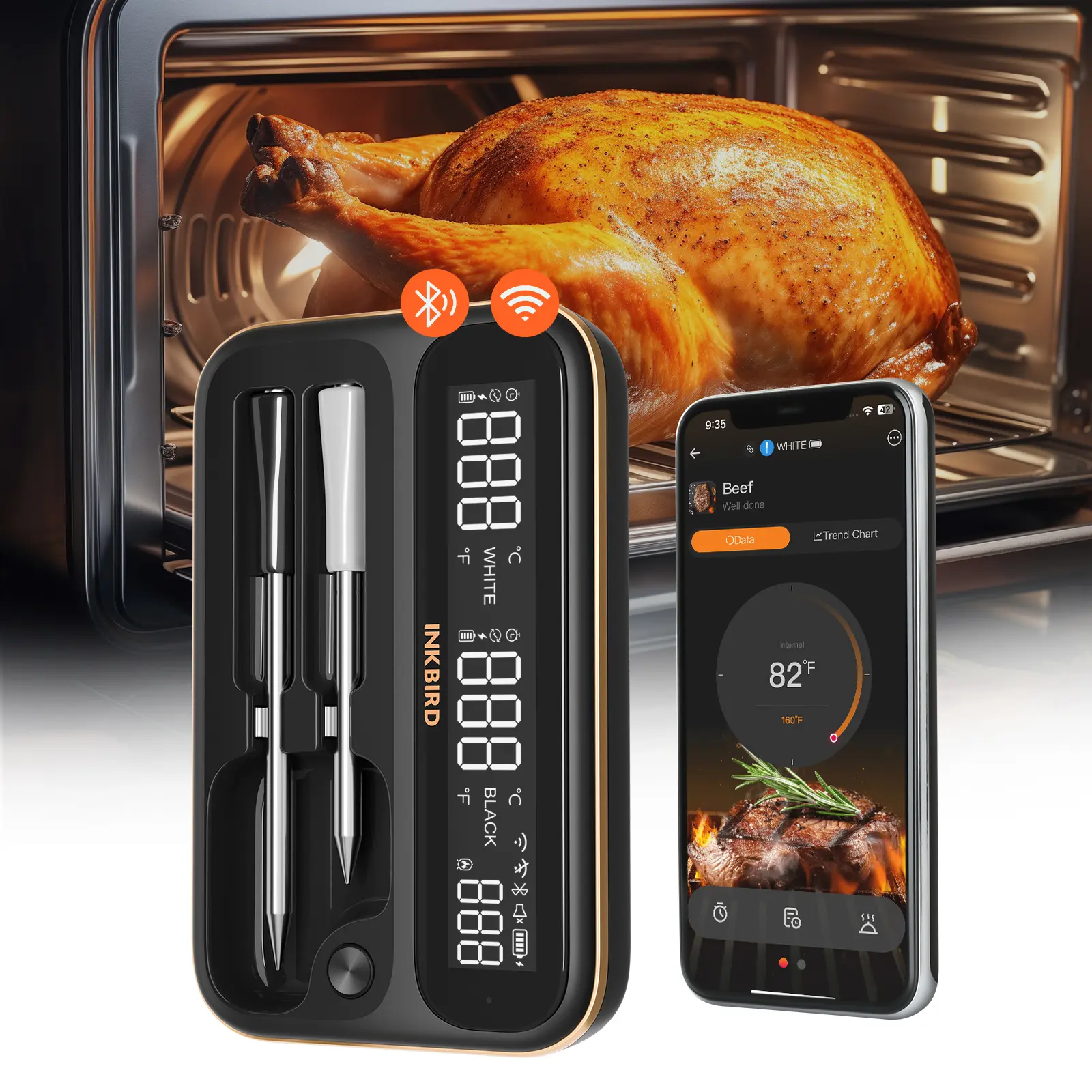 INKBIRD meat thermometer,WIFI wireless thermometer, suitable for cooking, magnetic suction,intelligent temperature alarm, kitchen tools,Holiday Gifts- tiktokshopstockup