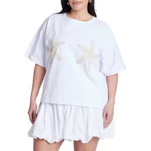 ELOQUII Women's Plus Size Embroidered Starfish Tee