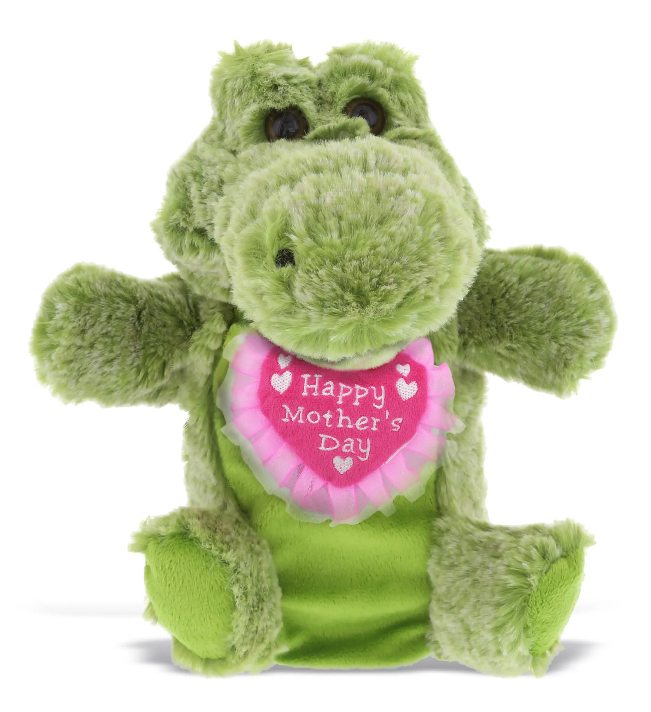 DOLLIBU Polyester Embroidered Heart Plush Alligator Hand Puppet - Unisex, Animals & Nature Themed, Soft Durable Fabric Toy, 9x7.5x4 in, Room Decor, Ideal Mother’s Day Gift with Happy Mother's Day Message for Wife